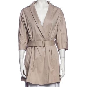 Lela Rose Trench Coat Beige Silk Lining Made In USA Tan Belted Jacket